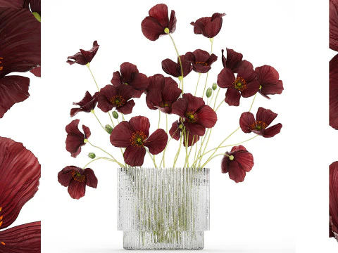 Buqu&ecirc; de flores silvestres em vaso de vidro moderno com Papoula 445 Modelo 3D