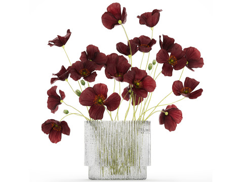 Bouquet of wild flowers in a modern glass vase with Poppy 445 3D मॉडल