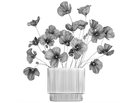 Bouquet of wild flowers in a modern glass vase with Poppy 445 3D मॉडल