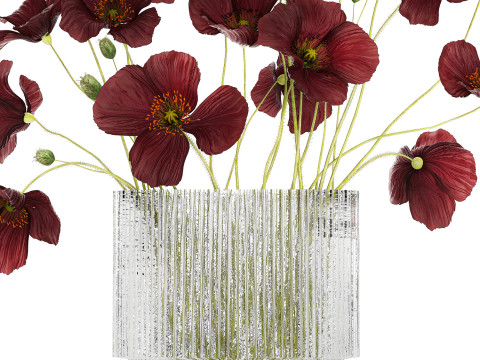 Bouquet of wild flowers in a modern glass vase with Poppy 445 3D मॉडल