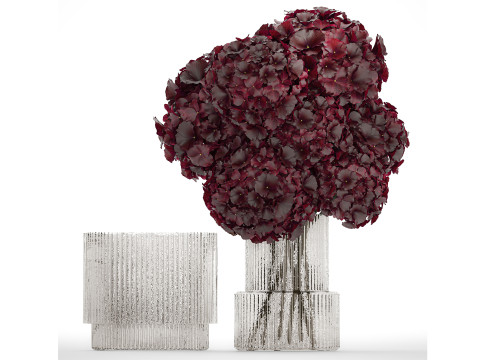 Bouquet Of Burgundy Flowers In A Vase Hydrangea 446 3D Model