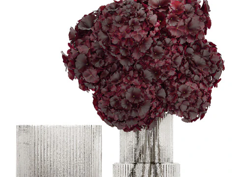 Bouquet Of Burgundy Flowers In A Vase Hydrangea 446 3D Model