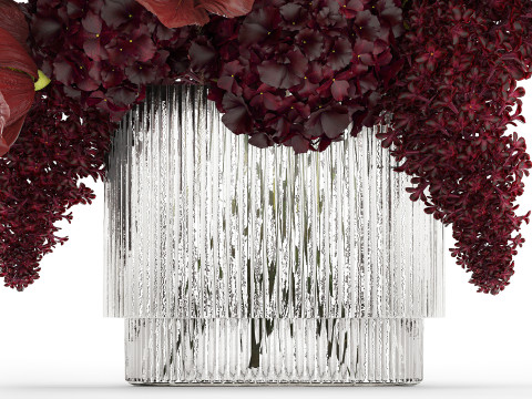 Bouquet of burgundy flowers in a vase lilac poppy hydrangea 3D Model