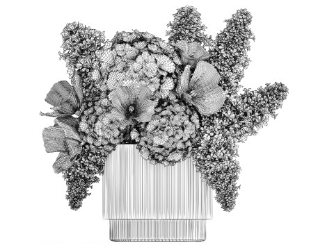 Bouquet of burgundy flowers in a vase lilac poppy hydrangea 3D Model