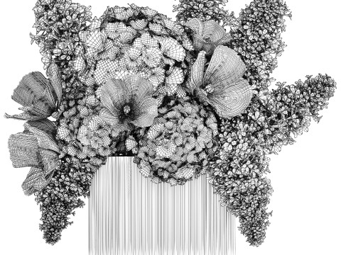 Bouquet of burgundy flowers in a vase lilac poppy hydrangea 3D Model
