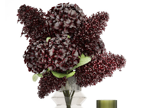 Bouquet Of Burgundy Red Flowers Hydrangea Lilac 449 3D Model
