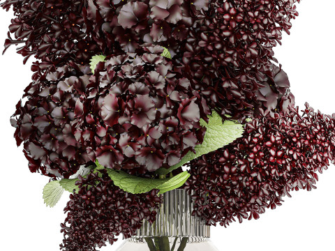 Bouquet Of Burgundy Red Flowers Hydrangea Lilac 449 3D Model