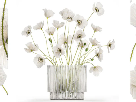 फूलदान पोपी 450 में सफेद जंगली फूलों का गुलदस्ता 3D मॉडल
