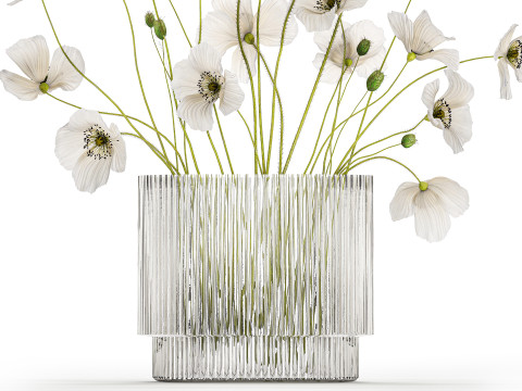 Bouquet of white wild flowers in a vase Poppy 450 3D मॉडल