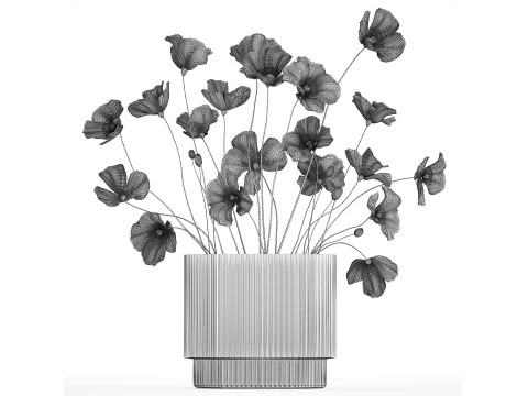 Bouquet of white wild flowers in a vase Poppy 450 3D Model