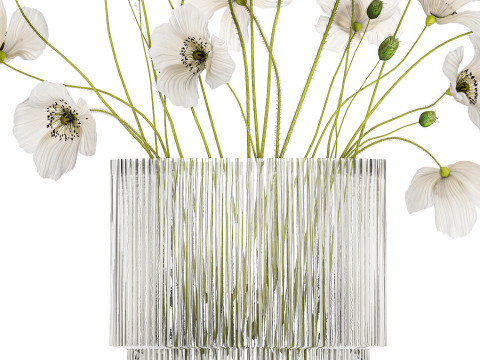 Bouquet of white wild flowers in a vase Poppy 450 3D मॉडल