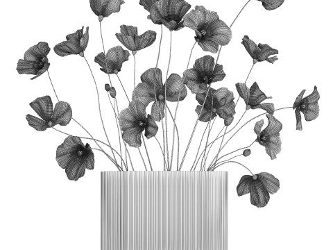 Bouquet of white wild flowers in a vase Poppy 450 3D Model