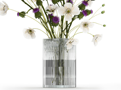 Bouquet Of White Wild Flowers in a vase Poppy Thistle 451 Modello 3D