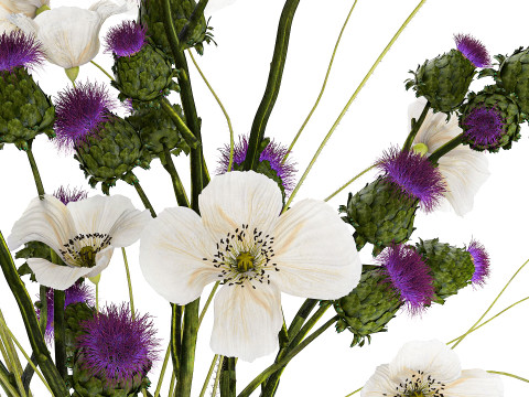 Bouquet Of White Wild Flowers in a vase Poppy Thistle 451 Modello 3D