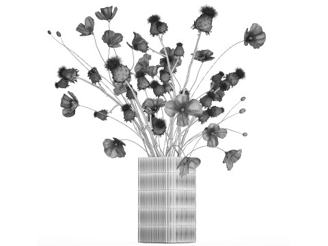 Bouquet Of White Wild Flowers in a vase Poppy Thistle 451 Modello 3D