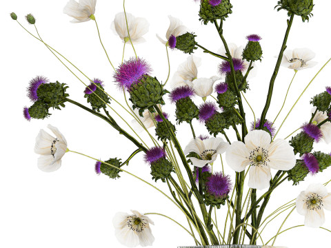 Bouquet Of White Wild Flowers in a vase Poppy Thistle 451 Modello 3D