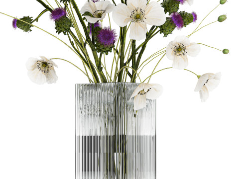 Bouquet Of White Wild Flowers in a vase Poppy Thistle 451 Modello 3D