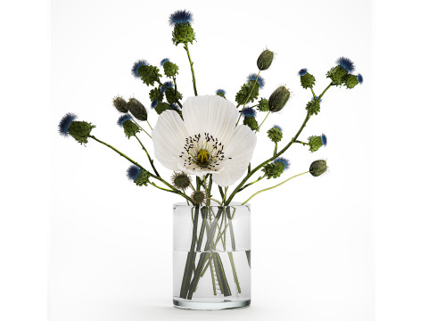 Bouquet Of White Wild Flowers Poppy Thistle Thorn 452 3D मॉडल