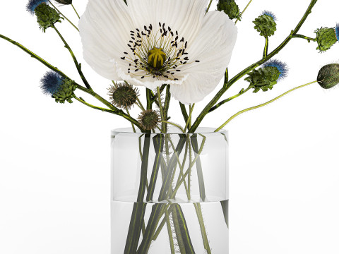 Bouquet Of White Wild Flowers Poppy Thistle Thorn 452 3D मॉडल