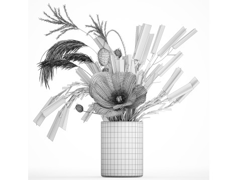 Bouquet white wild flowers poppy Lavender pampas 453 3D Model