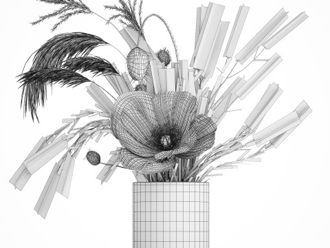 Bouquet white wild flowers poppy Lavender pampas 453 3D Model