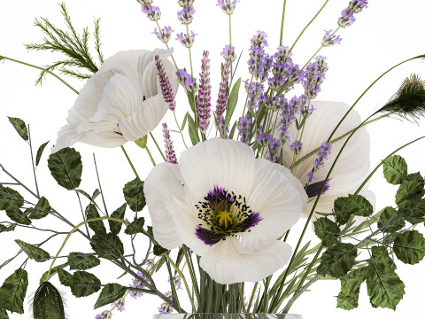 Bouquet White Wild Flowers Poppy Lavender Pampas 454 Modèle 3D