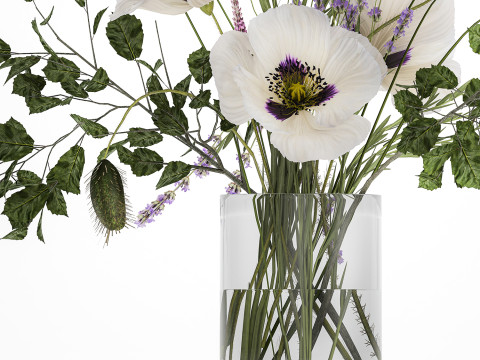 Bouquet White Wild Flowers Poppy Lavender Pampas 454 Modèle 3D