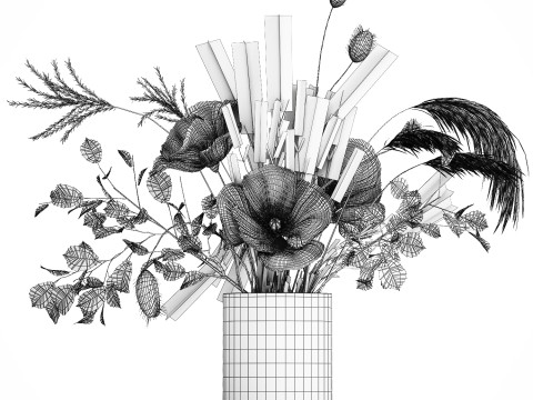 Bouquet White Wild Flowers Poppy Lavender Pampas 454 Modèle 3D