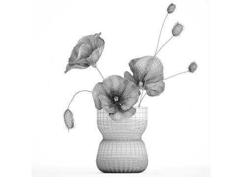 Bouquet Of White Wild Flowers In A Vase Poppy 455 3D Model
