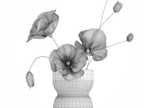 Bouquet Of White Wild Flowers In A Vase Poppy 455 3D Model
