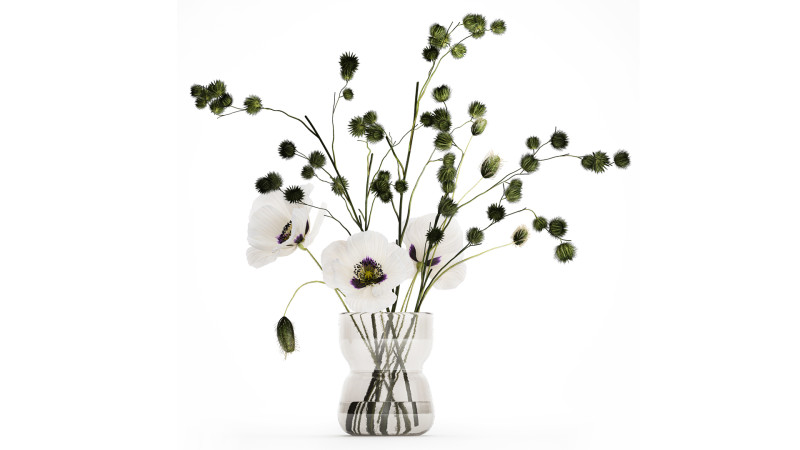 Bouquet Of White Wild Flowers Poppy Thistle Vase 457 3D Model .c4d .max .obj .3ds .fbx .stl .blend