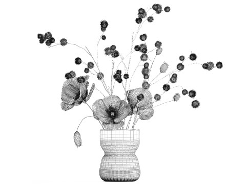 Bouquet Of White Wild Flowers Poppy Thistle Vase 457 3D Model