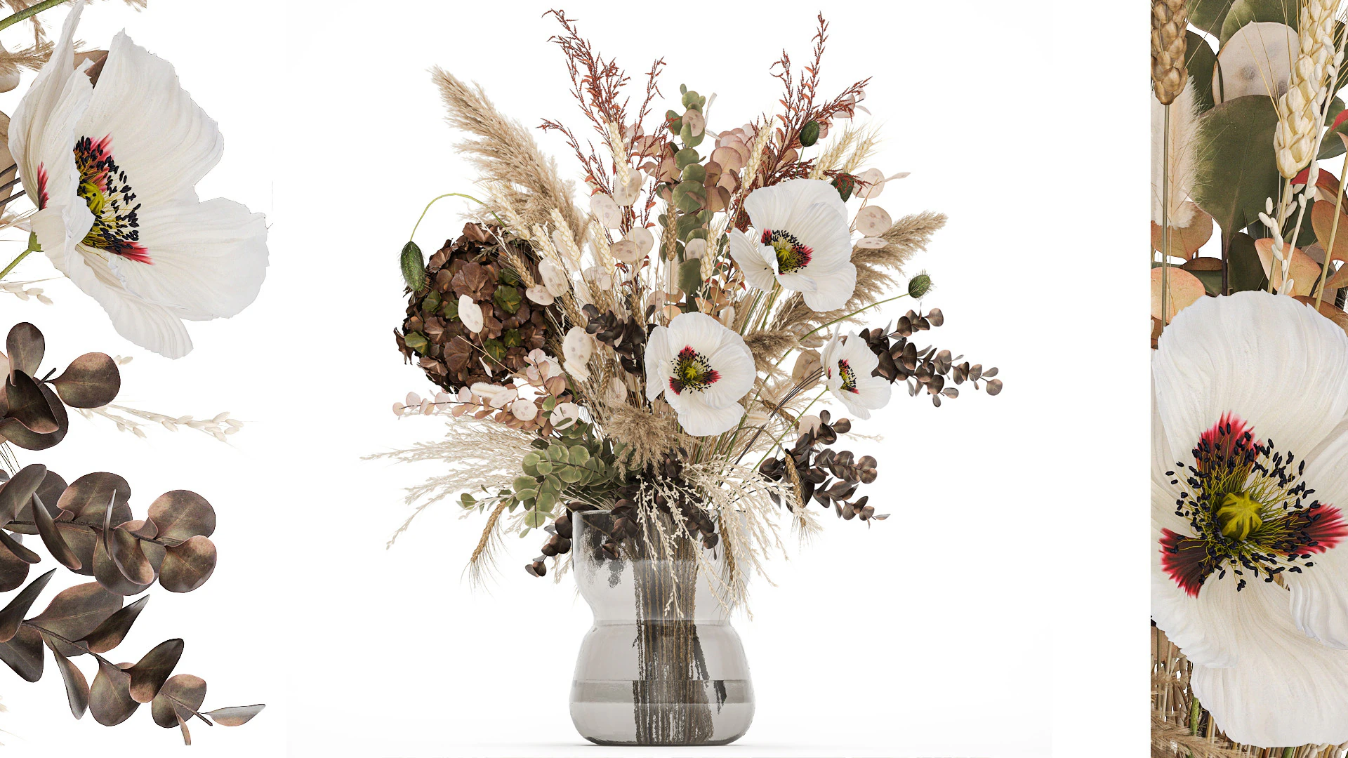 Dried Flowers Hydrangea Pampas Branches Poppy 458 3D Model .c4d .max .obj .3ds .fbx .stl .blend 