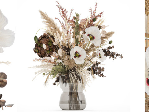 Dried Flowers Hydrangea Pampas Branches Poppy 458 3D Model