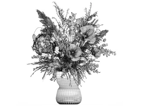 Dried Flowers Hydrangea Pampas Branches Poppy 458 3D Model