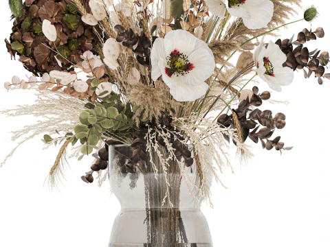 Dried Flowers Hydrangea Pampas Branches Poppy 458 3D Model