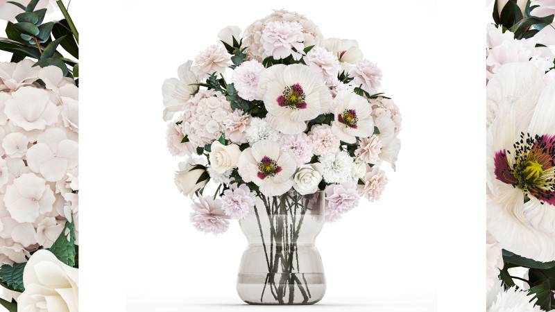 Bouquet of white flowers in vase poppy hydrangea peony 459 Modelo 3D .c4d .max .obj .3ds .fbx .stl .blend 