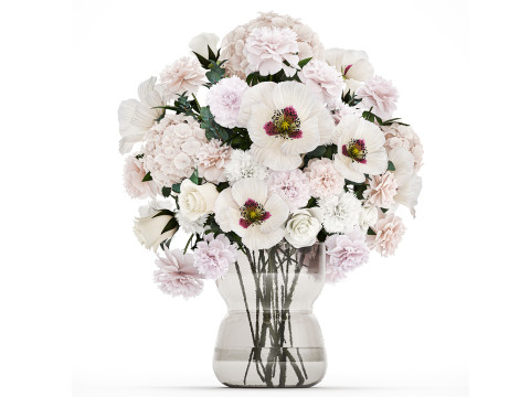 Bouquet of white flowers in vase poppy hydrangea peony 459 Modelo 3D