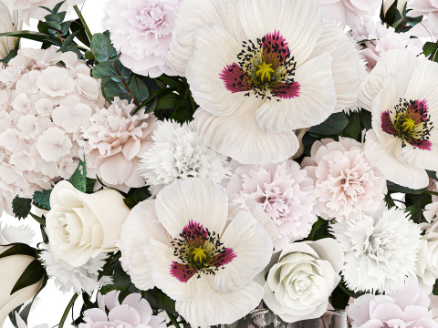 Bouquet of white flowers in vase poppy hydrangea peony 459 Modelo 3D