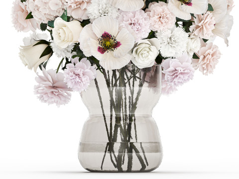 Bouquet of white flowers in vase poppy hydrangea peony 459 Modelo 3D