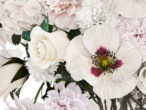 Bouquet of white flowers in vase poppy hydrangea peony 459 Modelo 3D