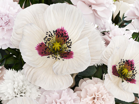 Bouquet of white flowers in vase poppy hydrangea peony 459 Modelo 3D