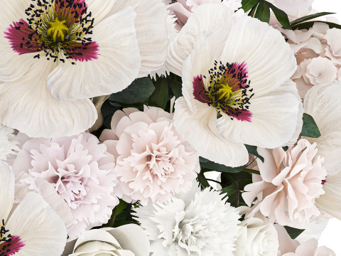 Bouquet of white flowers in vase poppy hydrangea peony 459 Modelo 3D