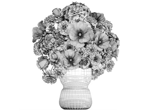 Bouquet of white flowers in vase poppy hydrangea peony 459 Modelo 3D