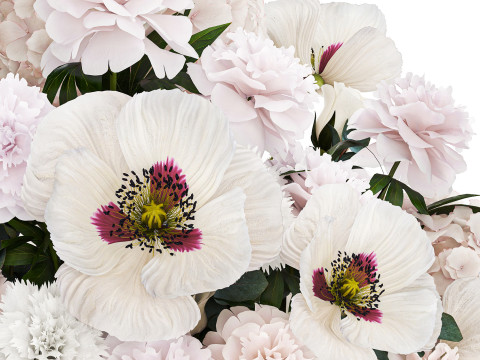 Bouquet of white flowers in vase poppy hydrangea peony 459 Modelo 3D