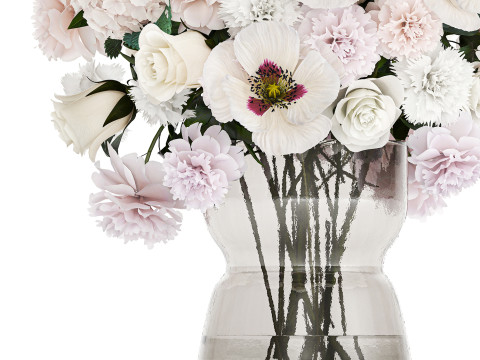 Bouquet of white flowers in vase poppy hydrangea peony 459 Modelo 3D