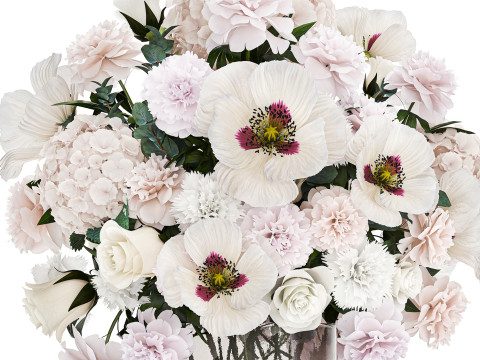 Bouquet of white flowers in vase poppy hydrangea peony 459 Modelo 3D