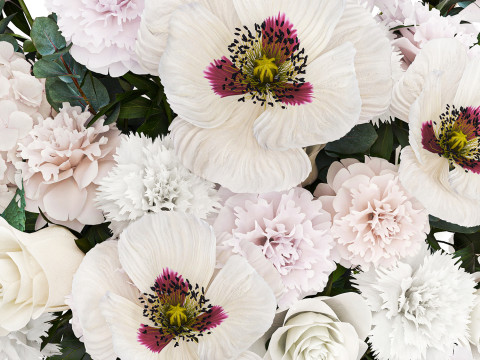 Bouquet of white flowers in vase poppy hydrangea peony 459 Modelo 3D