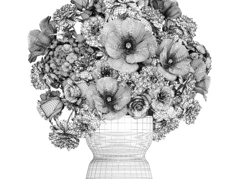 Bouquet of white flowers in vase poppy hydrangea peony 459 Modelo 3D