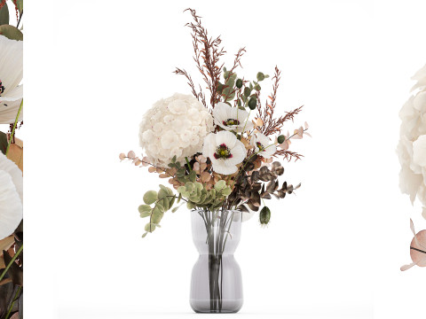 Bouquet Of Dried Flowers Poppy Hydrangea Barberry 460 3D Model